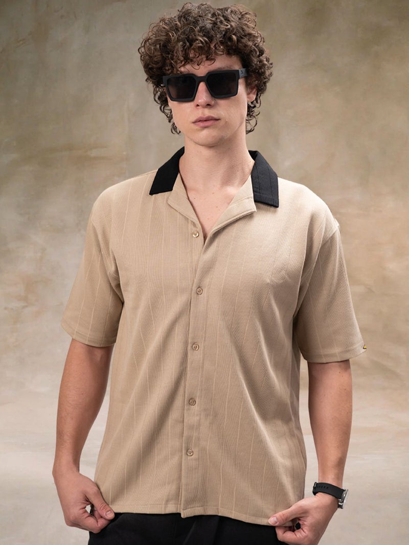 Maniac قميص مانياك للرجال بتصميم بروكلين مع ياقة كاملة الأكمام من قطن بسكويت - Image 2